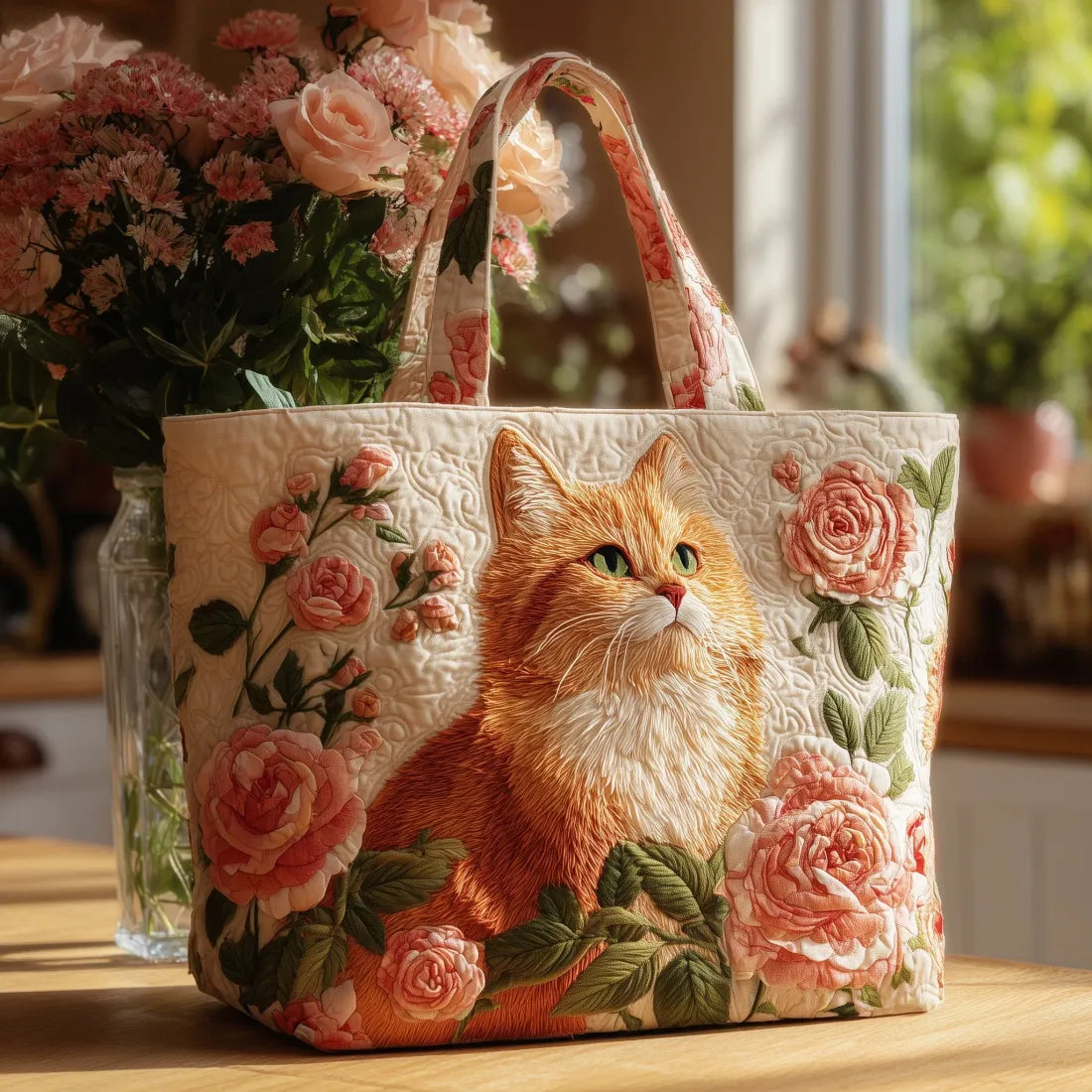 ROSABELLA | ARTISANAL RED CAT BAG WITH ROSES