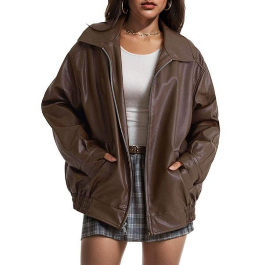 XANDRA | Trendy Oversized Leather Jacket