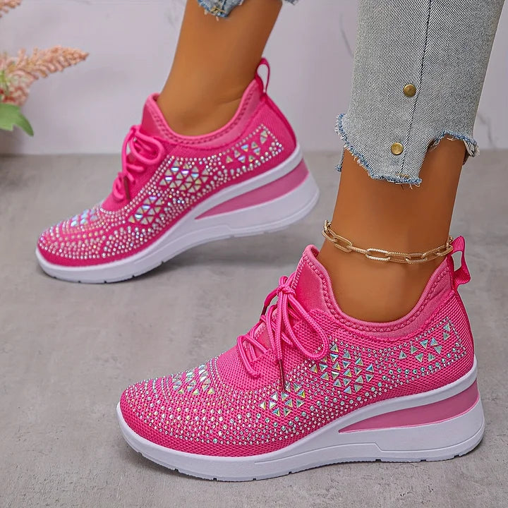 Seraphina™ | Rhinestone Knit Wedge Trainers