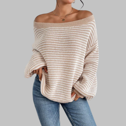 POSHIKO | Casual Striped Drop Shoulder Long Sleeve Sweater