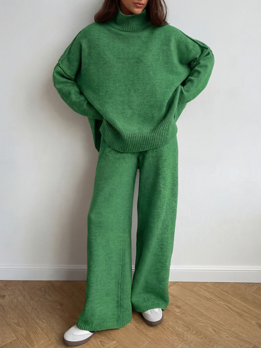 BEATRIX | Turtleneck Sweater & Wide Leg Pants Two-Piece Set