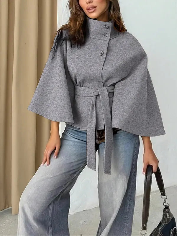 THELMA | Women’s Front Buckle Belted Wool Cape Coat