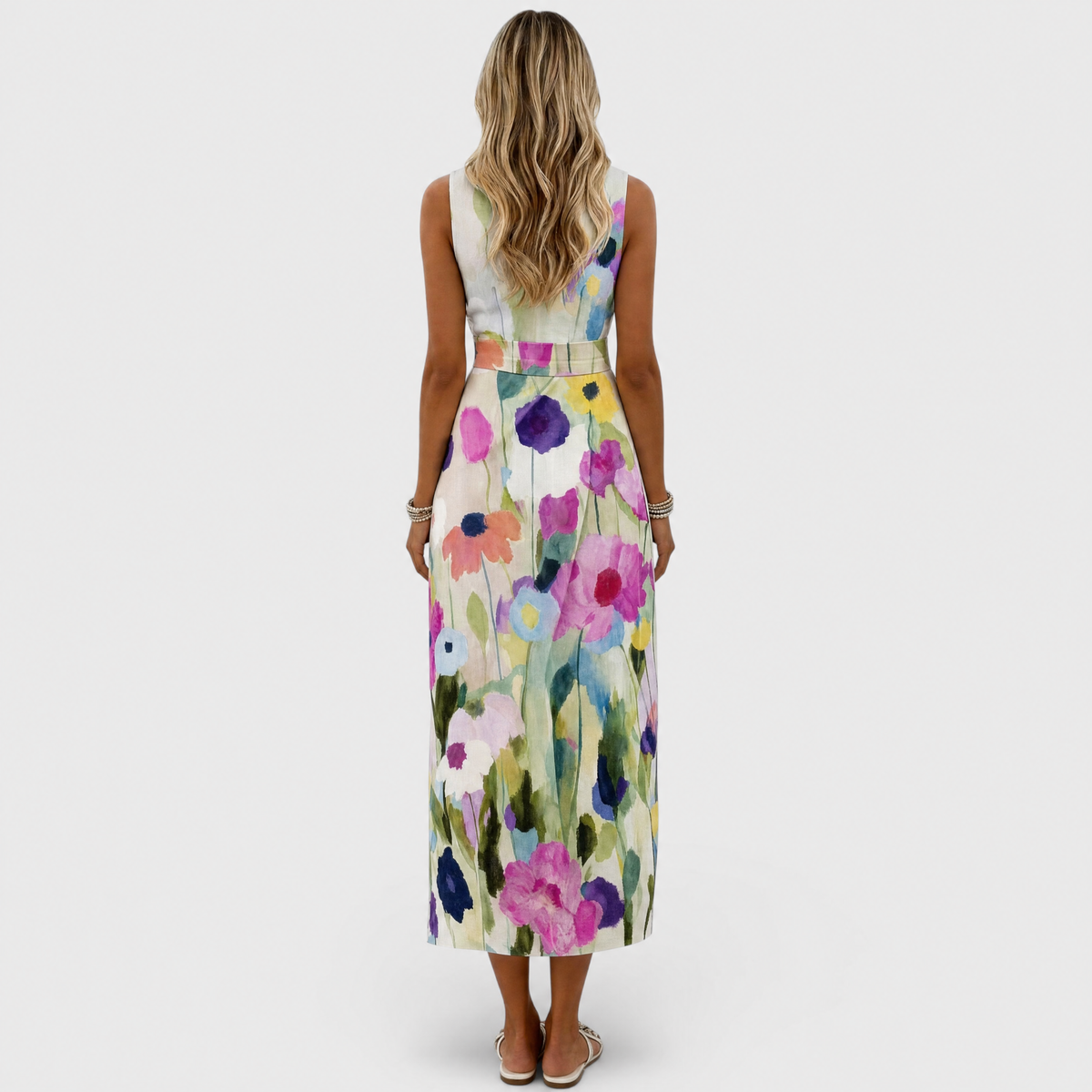 Carmina | Watercolor Floral Sleeveless Midi Dress