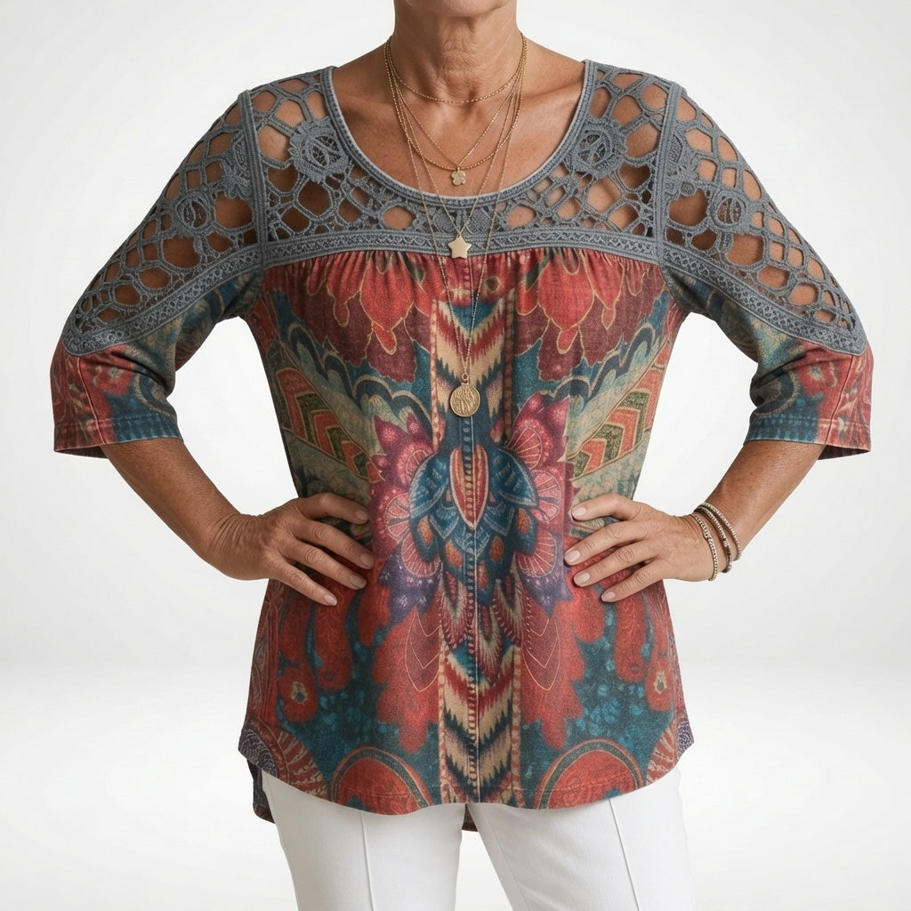 Sylvia™ — Ethnic Bohemian Print Blouse