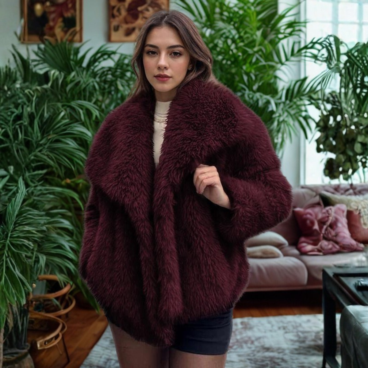 CORRINE | Classy Long Sleeve Collared Fuzzy Coat