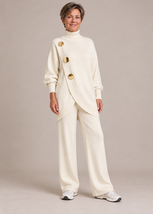 Margaret™ | Asymmetric Button-Detail Knit Two-Piece Set