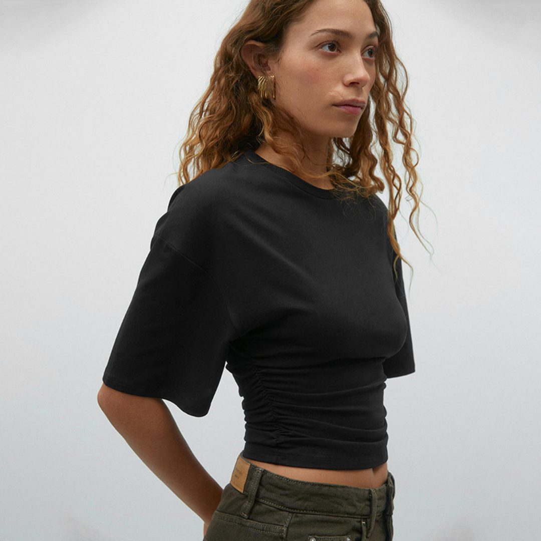 PAMKA | Comfy Short Sleeve Waist Fitted Top