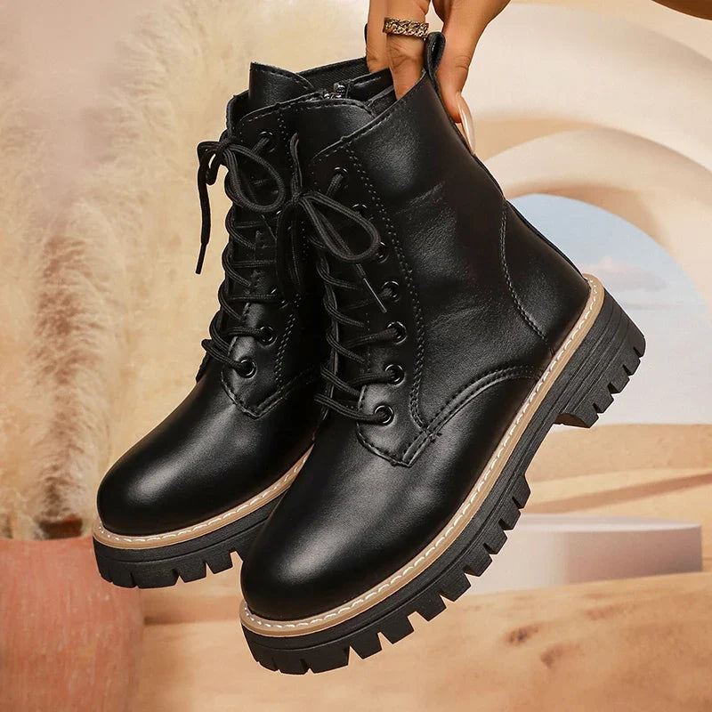 Cendrane™ - Black Platform Combat Boots