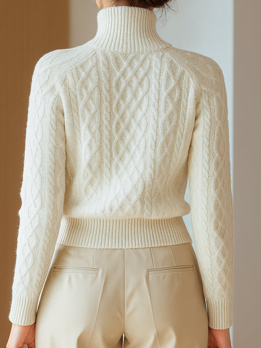 Zip-Up Cardigan with Stand Collar and Ribbed Cuffs