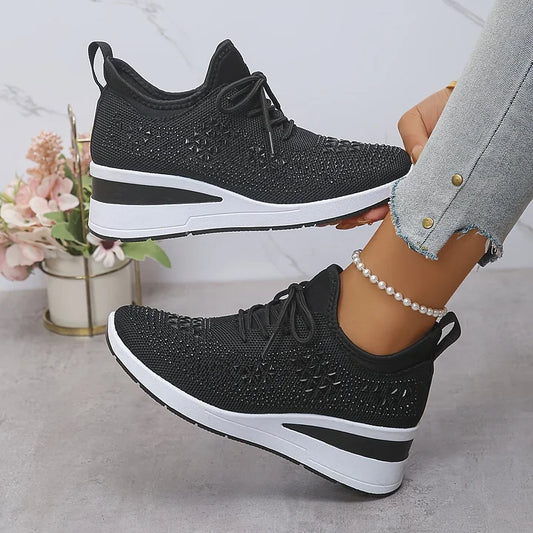 Seraphina™ | Rhinestone Knit Wedge Trainers