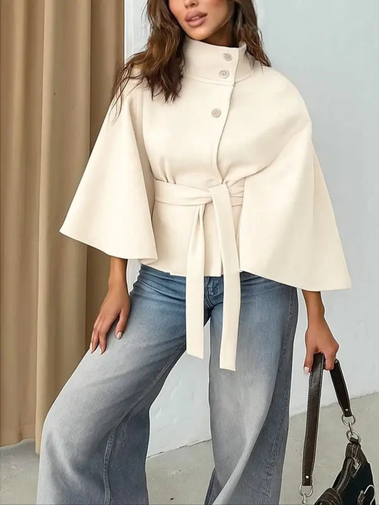 THELMA | Women’s Front Buckle Belted Wool Cape Coat