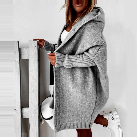 Halston Women's Oversized Hooded Cardigan with Batwing Sleeves