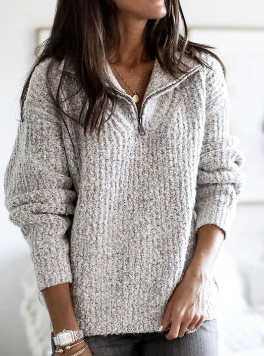 Weston Women's Cable Knit Quarter-Zip Ribbed Sweater Pullover