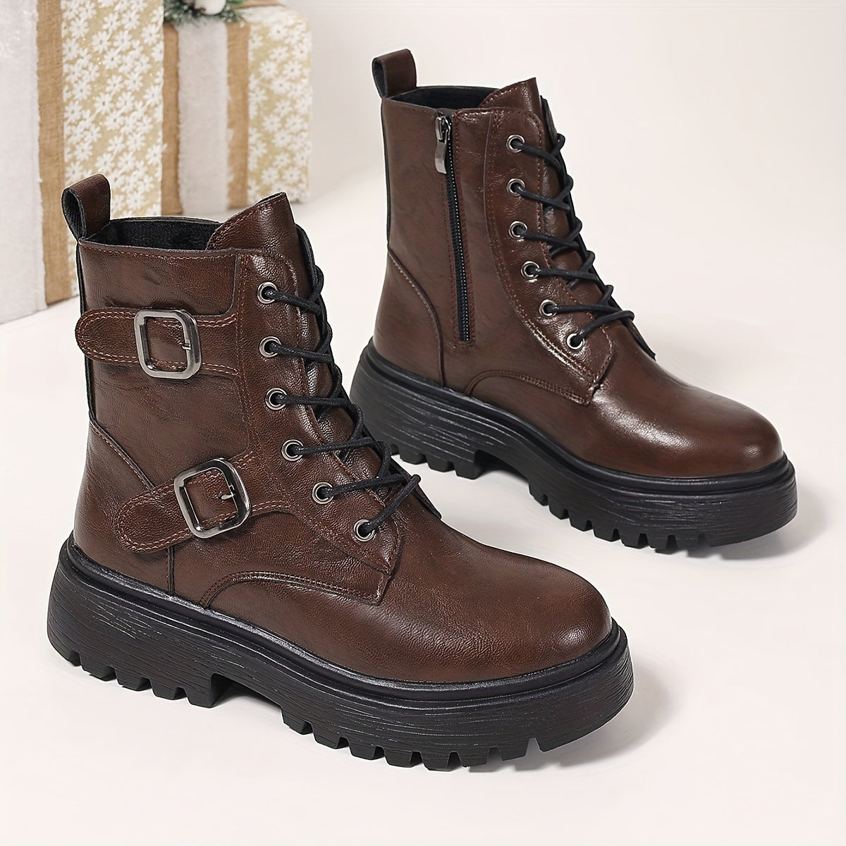 Winona™ | Buckle Lace-Up Ankle Boots