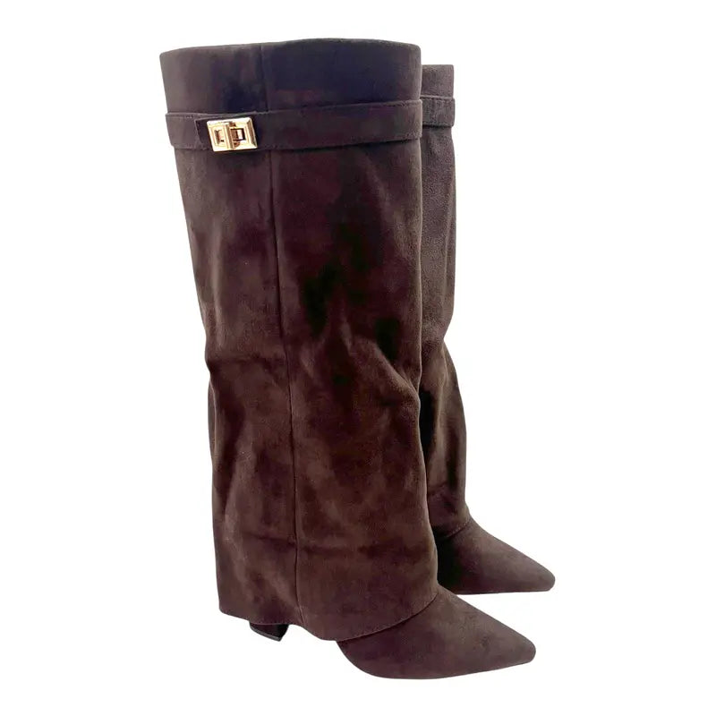 SARAH | Fold-Over Buckle Long Heeled Boots.