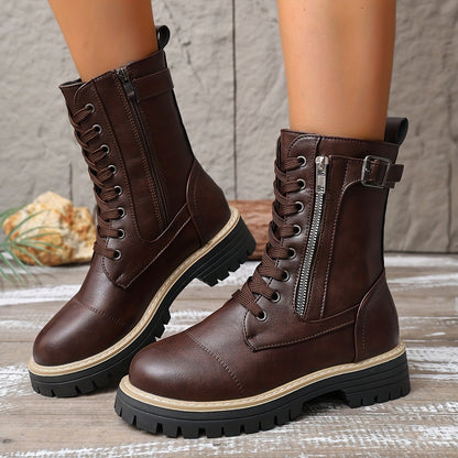 Henrietta™ | Lace-Up Side-Zip Combat Boots