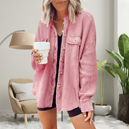 FAYE | Cozy Loose Fit Batwing Sleeve Button Down Jacket