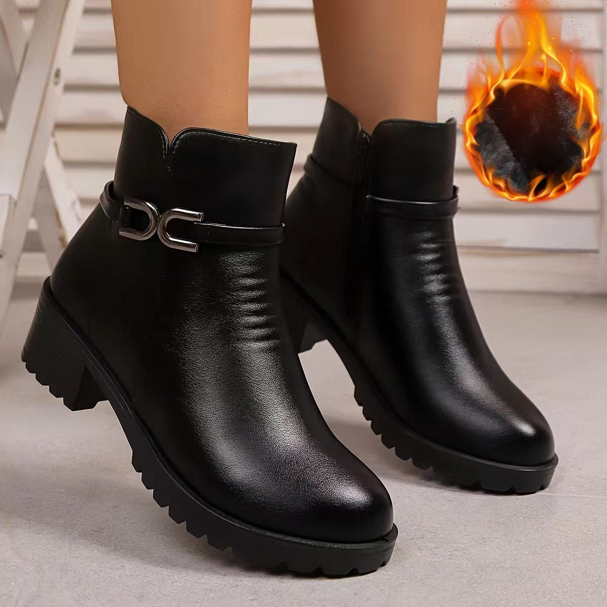 Elegante damesschoenen, stijlvolle dameschoenen, dames Knight winter outdoor kerstcadeau, verdikte korthoge laarzen met pluche voering, comfortabel, koudebestendig, antislip, slijtvast en warme korthoge laarzen 1