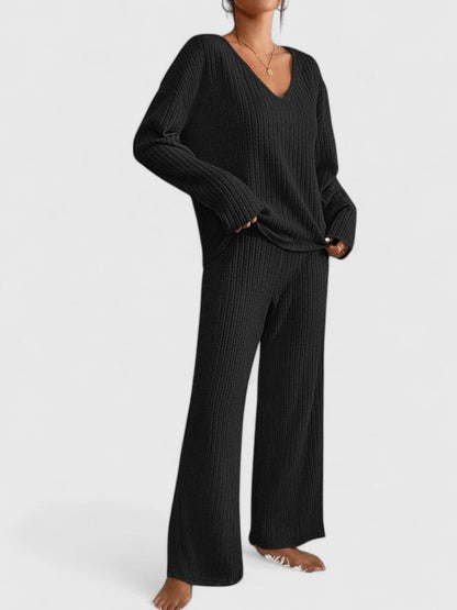 Addison | V-Neck Knit Sweater and Wide-Leg Pants Two-Piece Set for Women