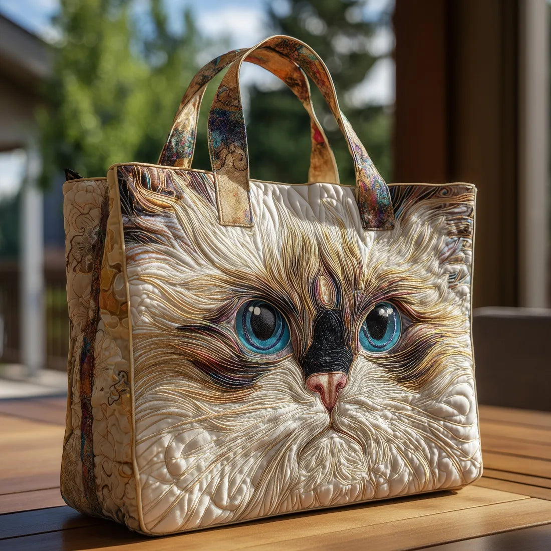 AZURABELLE | ARTISANAL WHITE CAT BAG WITH BLUE EYES
