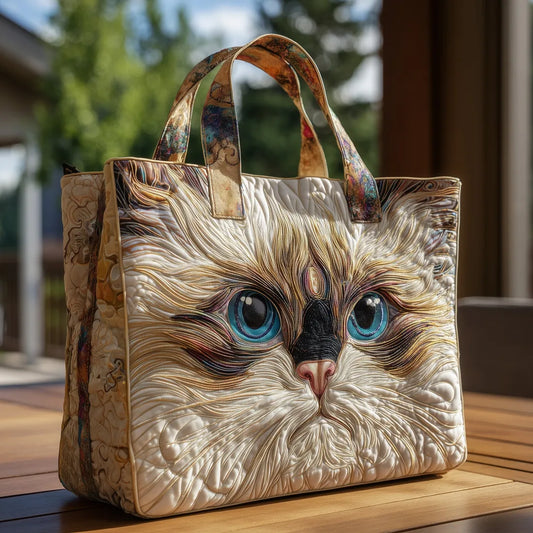 AZURABELLE | ARTISANAL WHITE CAT BAG WITH BLUE EYES