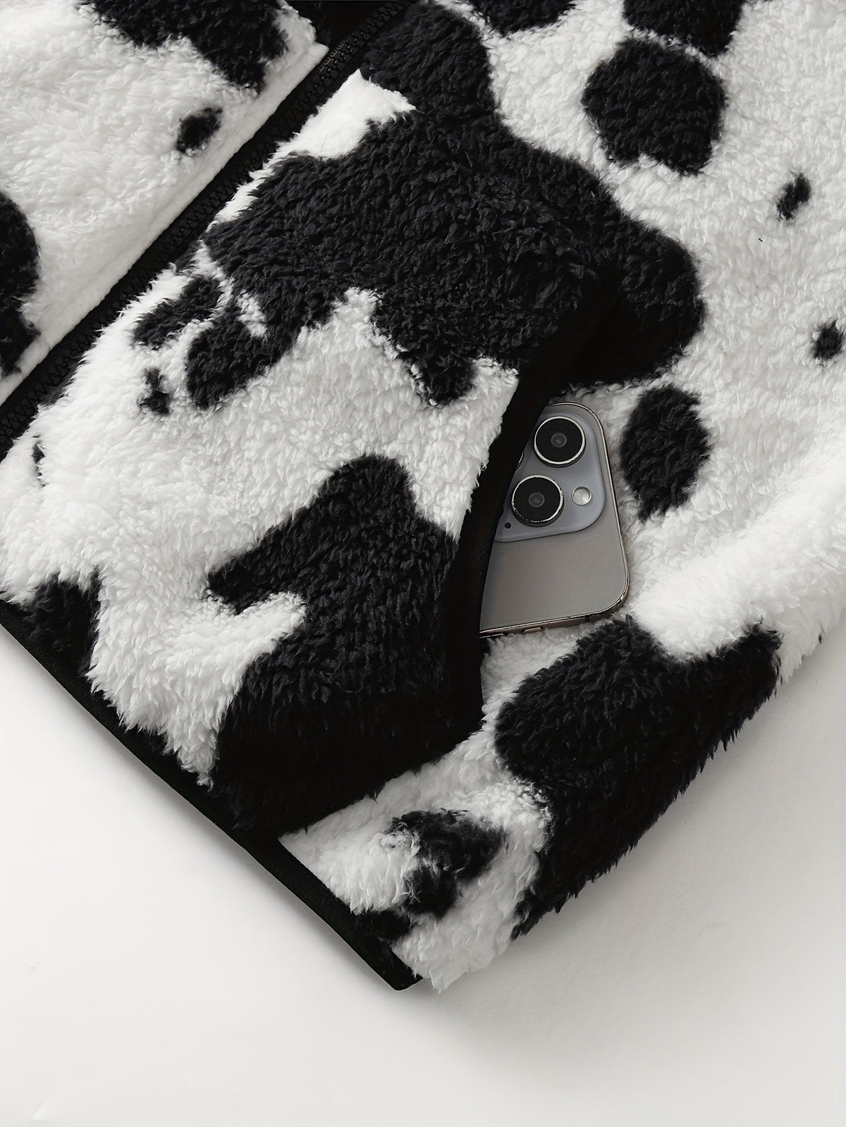 Mabel | Cow Print Teddy Jacket
