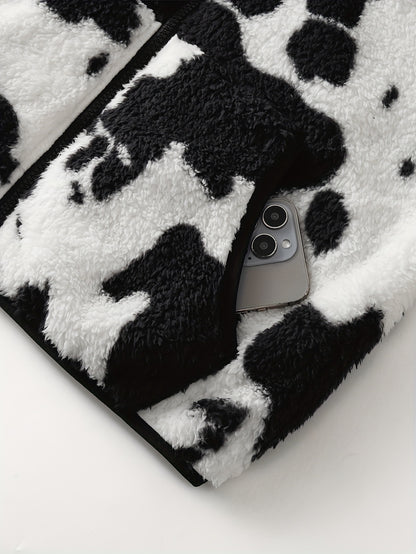 Mabel | Cow Print Teddy Jacket