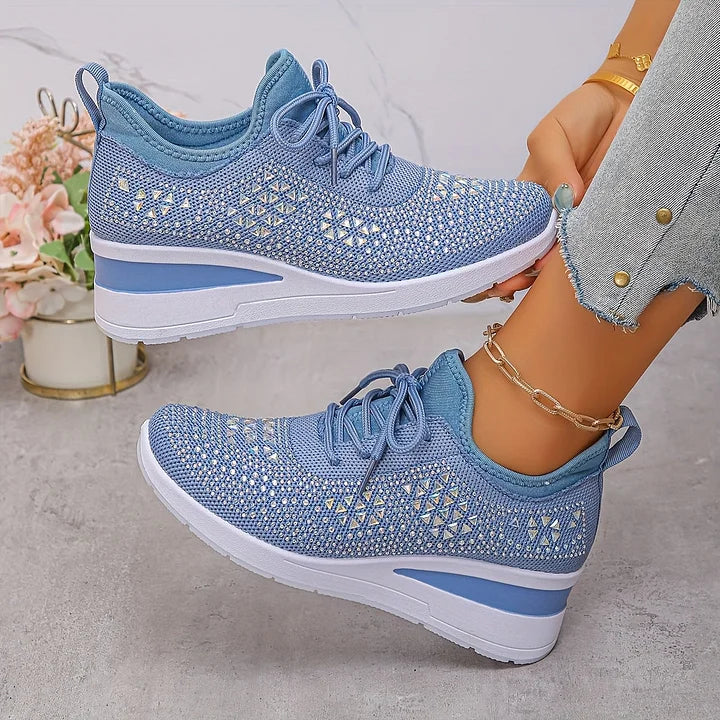 Seraphina™ | Rhinestone Knit Wedge Trainers