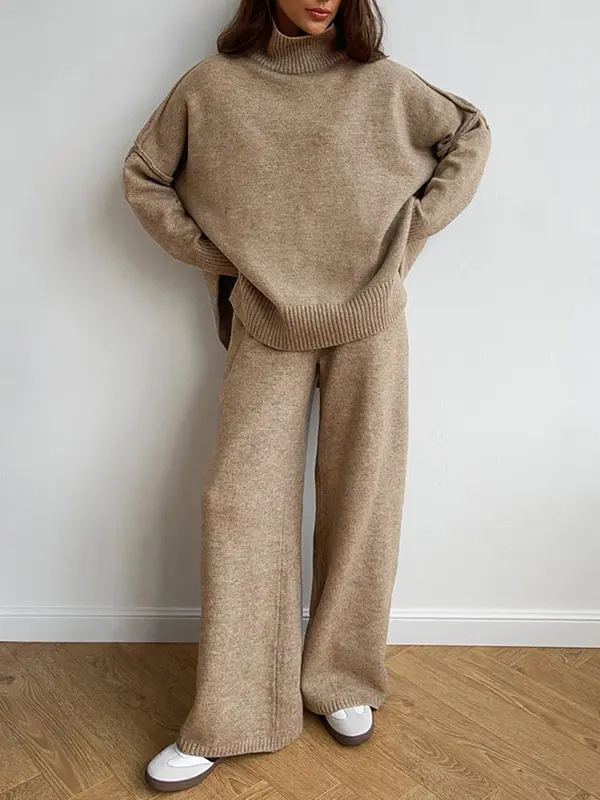 BEATRIX | Turtleneck Sweater & Wide Leg Pants Two-Piece Set