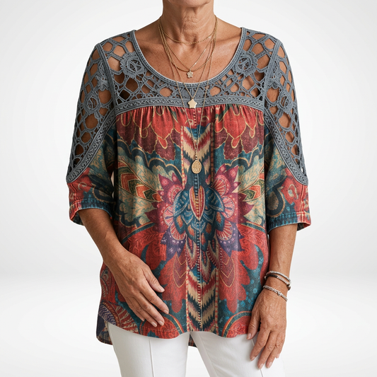 Sylvia™ — Ethnic Bohemian Print Blouse