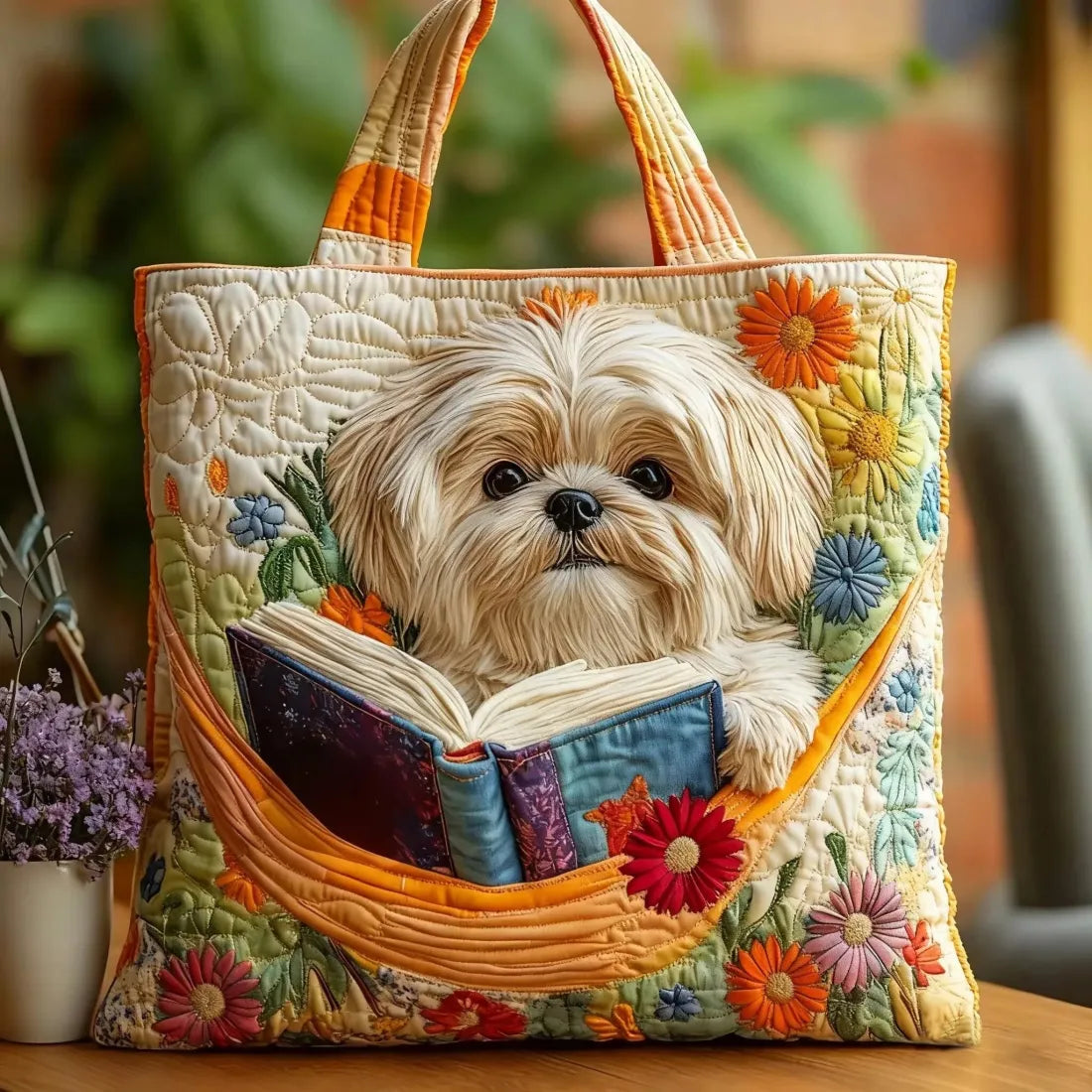 SHIHTZUA | HANDMADE SHIH TZU BAG WITH BOOK AND FLOWERS