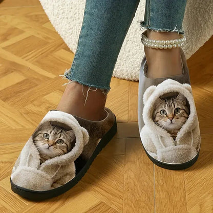 Adorable 3D Cat Head Cozy Slip-On Slippers