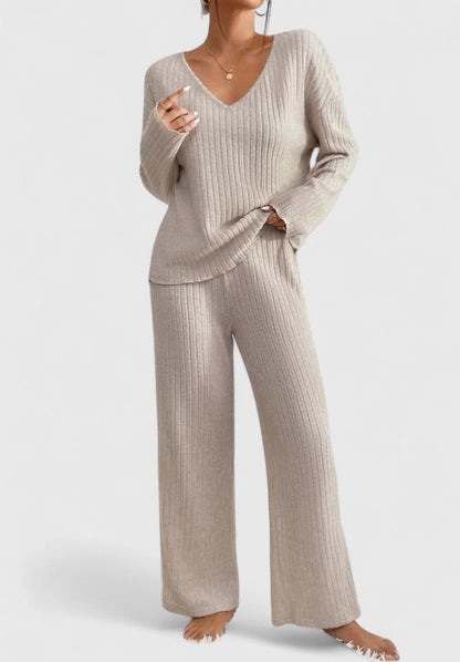 Addison | V-Neck Knit Sweater and Wide-Leg Pants Two-Piece Set for Women