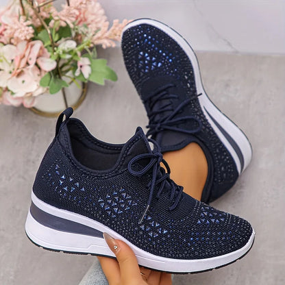 Seraphina™ | Rhinestone Knit Wedge Trainers