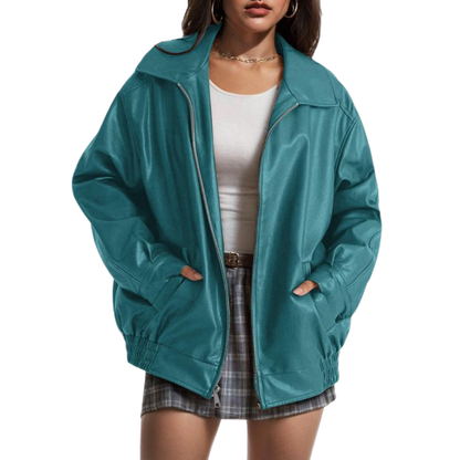 XANDRA | Trendy Oversized Leather  Jacket