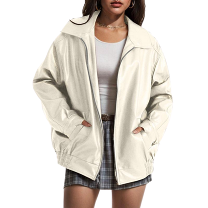 XANDRA | Trendy Oversized Leather  Jacket