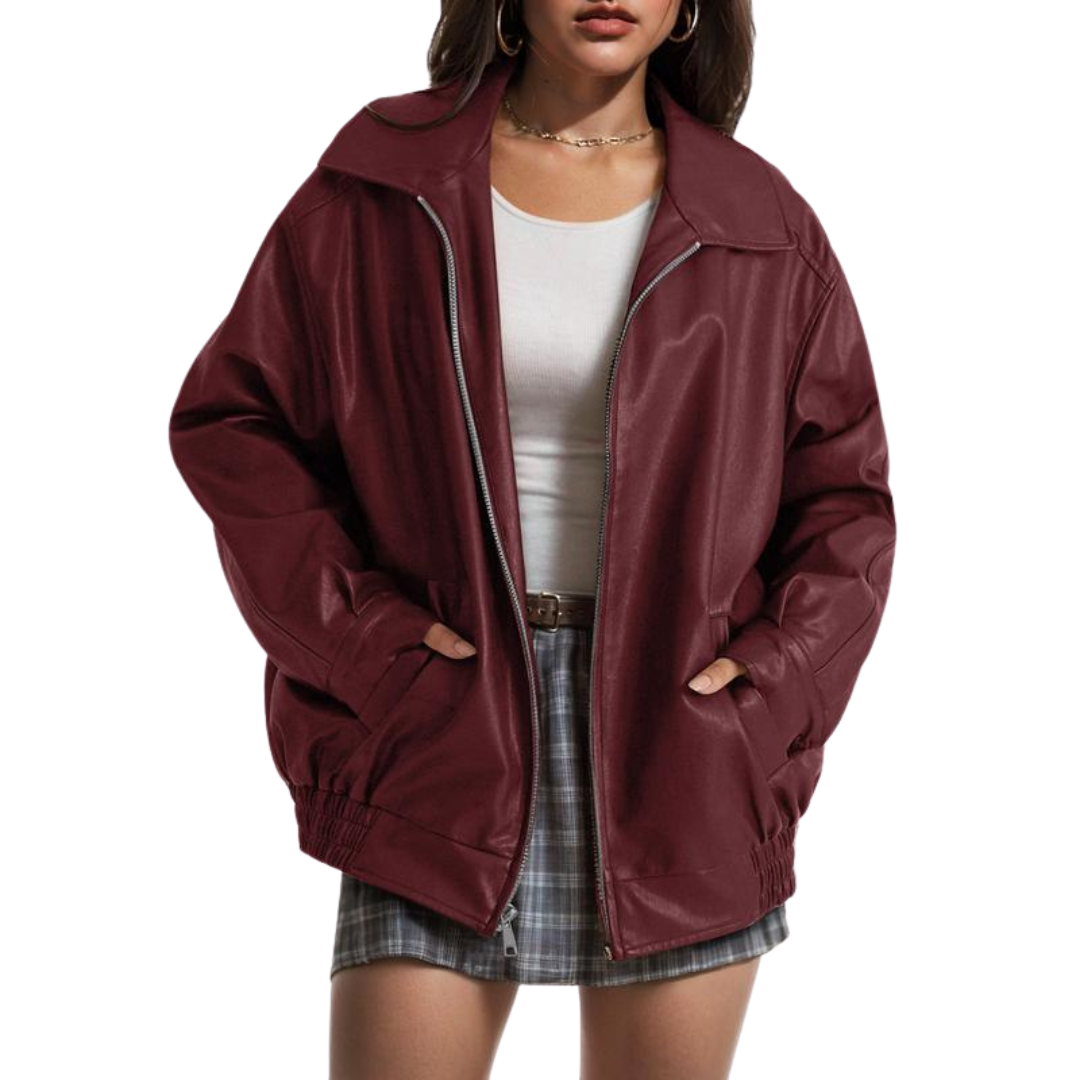 XANDRA | Trendy Oversized Leather  Jacket