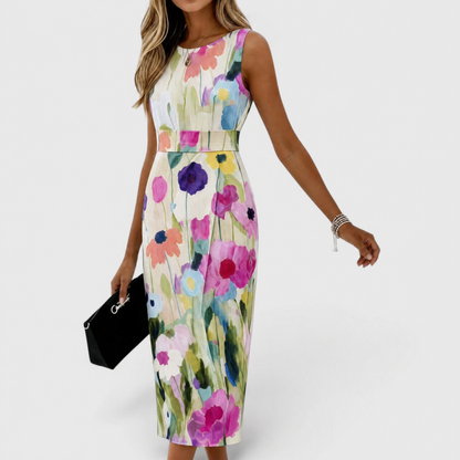 Carmina | Watercolor Floral Sleeveless Midi Dress