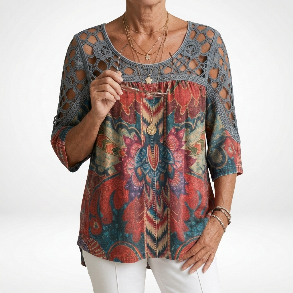 Sylvia™ — Ethnic Bohemian Print Blouse
