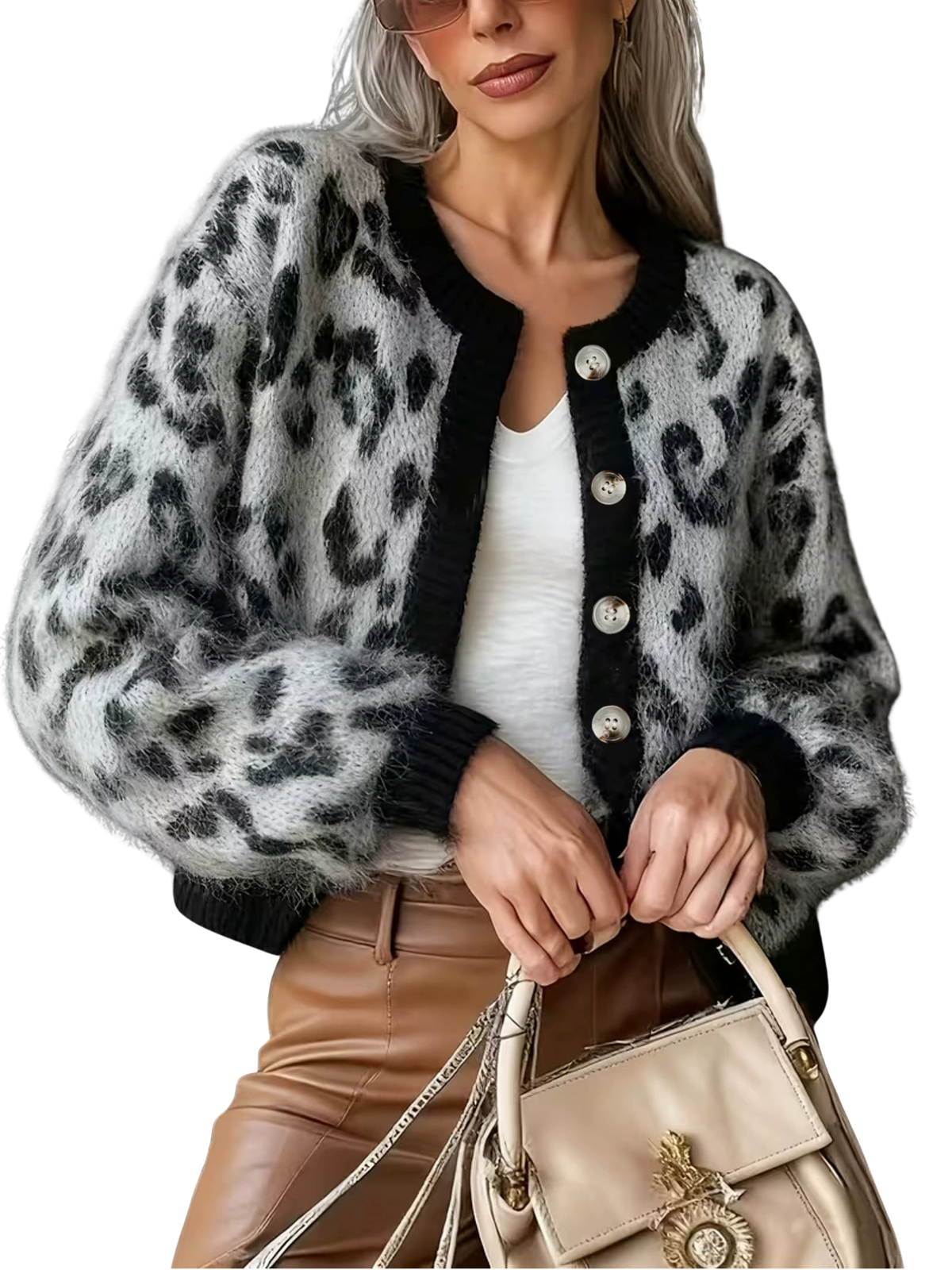 EUDORA | Vintage Style Leopard Cardigan Sweater