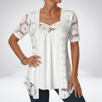 Prudence™ | Elegant White Lace Short-Sleeve Blouse