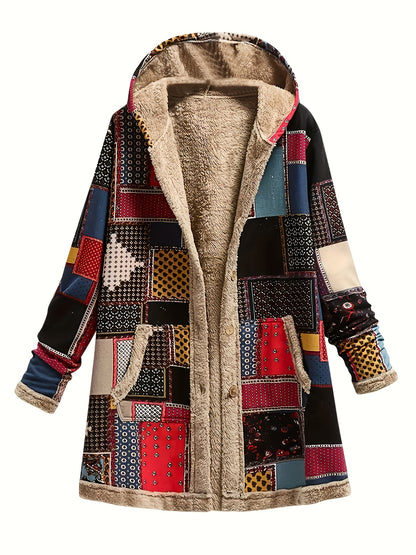 Damesjas, Dames Pluche Bedrukte Hooded Sweatshirt Bovenkleding, Dames Casual Jas