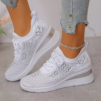 Seraphina™ | Rhinestone Knit Wedge Trainers