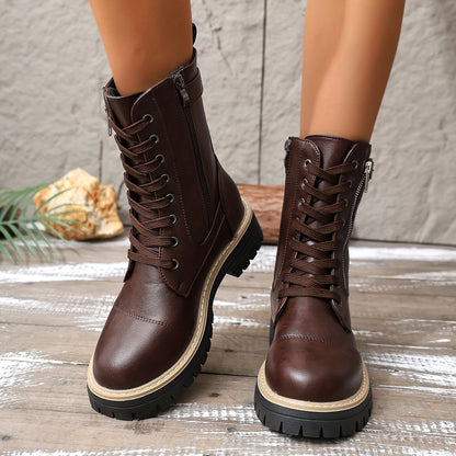 Henrietta™ | Lace-Up Side-Zip Combat Boots