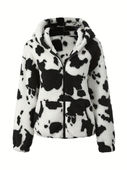 Mabel | Cow Print Teddy Jacket