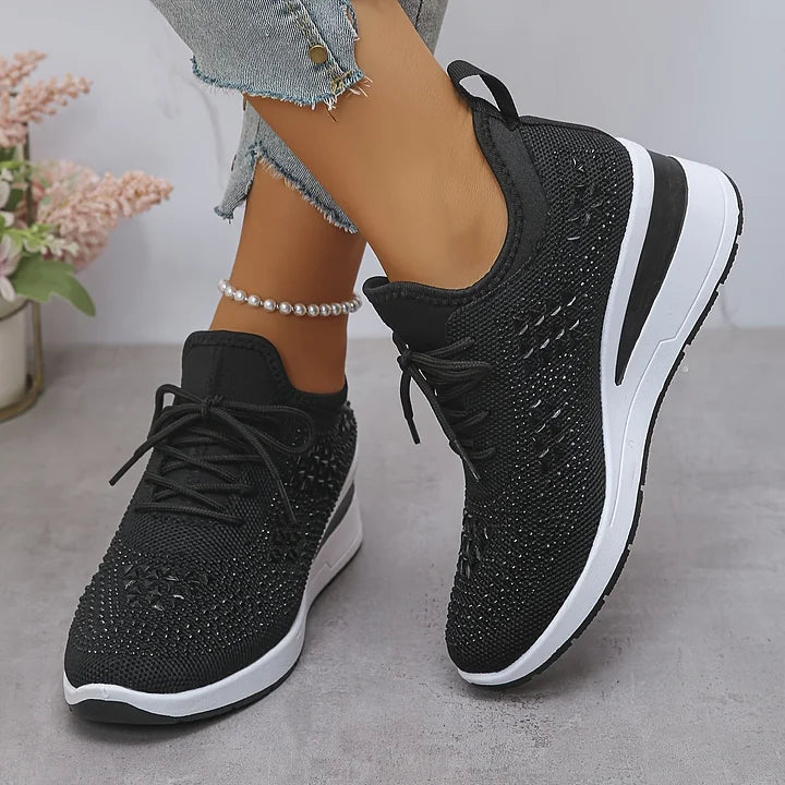 Seraphina™ | Rhinestone Knit Wedge Trainers