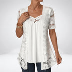 Prudence™ | Elegant White Lace Short-Sleeve Blouse