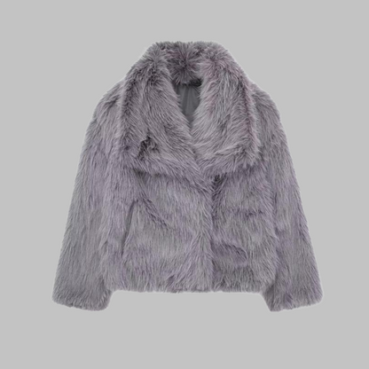 Elsie | Classy Long Sleeve Collared Fuzzy Coat