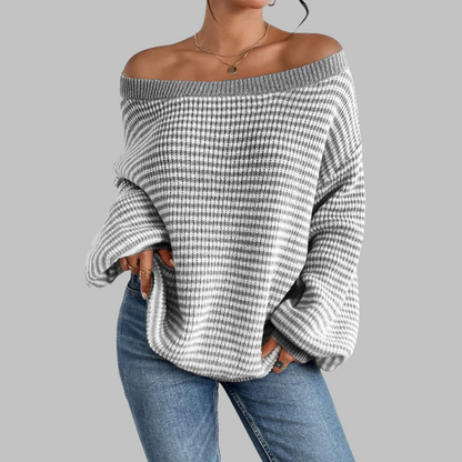 POSHIKO | Casual Striped Drop Shoulder Long Sleeve Sweater