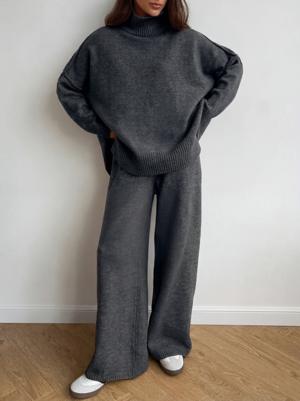 BEATRIX | Turtleneck Sweater & Wide Leg Pants Two-Piece Set